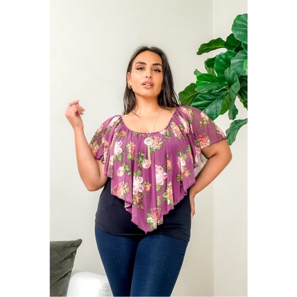 Harmony in Nature Asymmetrical Ruffled Flutter Sleeve Blouse - Picture 1 of 6
